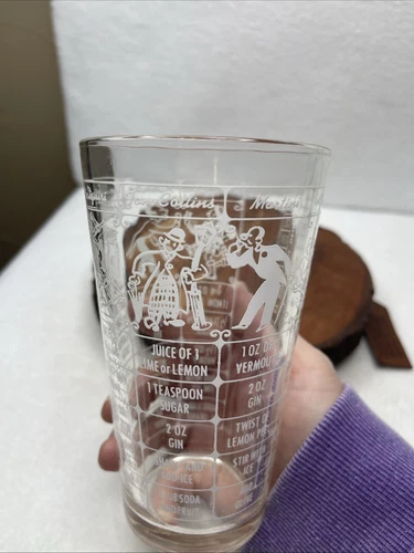 Vintage Federal 6" Glass Tumbler Mixed Drinks Cocktail Recipes Measurements