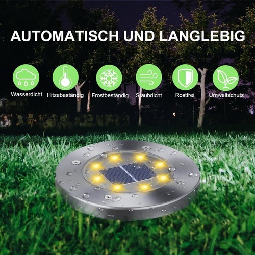 8 LED Solarleuchte Bodenstrahler Außen IP65 Gartenleuchten Garten Solarlampen DE - Bild 8 von 34