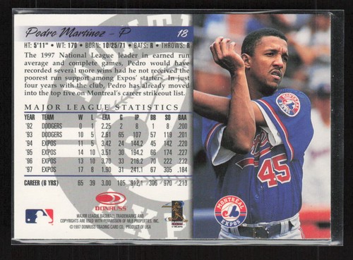 1998 Donruss #18 Pedro Martinez Montreal Expos (N) - Picture 2 of 2