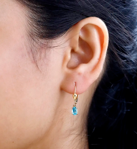 Lever Back Earrings Natural Paraiba Apatite Yellow Gold Over Sterling Silver - Picture 4 of 5