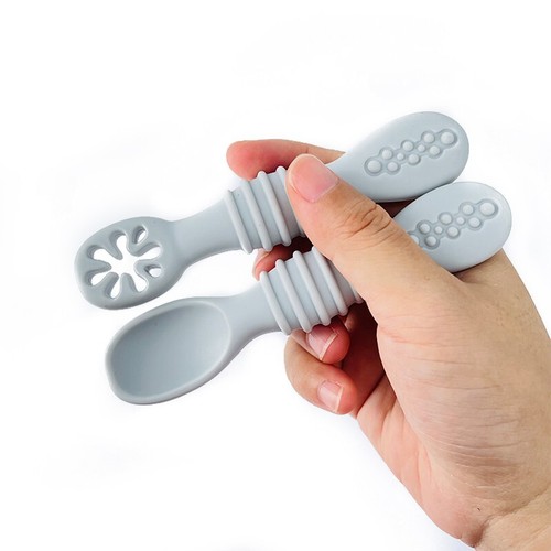 Feeding Spoon Set Baby Toddler Training Weaning Tableware 2Pcs Silicone Utensil - Picture 12 of 25