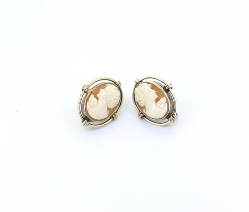 Vintage Pair of Sterling Silver & Agate Cameo Clip-on Earring Studs 6.7g - Picture 5 of 7