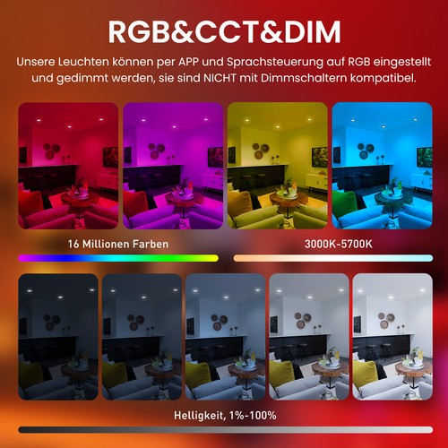 70mm Smart LED Einbaustrahler RGB WiFi Bluetooth Alexa App Steuerung Decken Spot - Bild 2 von 14