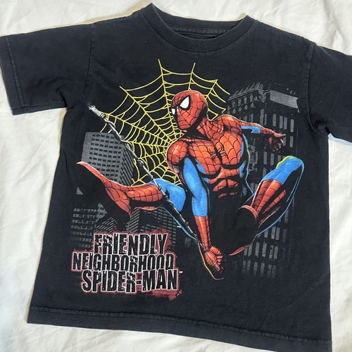Vintage Y2k Spiderman T Shirt Baby Tee XS Friendly Neighborhood Spider-Man BLK - Picture 2 of 5