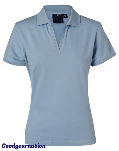Ladies Polo Shirts Stretchy Cotton Pique Solid Colour Cool Comfort Buttonless - Picture 14 of 27