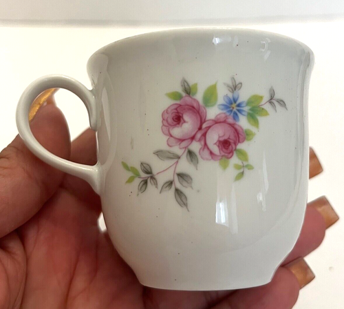 Vintage Espresso Teacup Saucer Demitasse Mini Cabbage Rose Floral Gold Trim # 1 - Picture 8 of 12