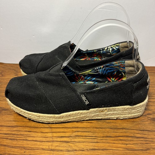 BOBS Skechers Highlite High Jinx Wedge Espadrilles Womens Black Canvas Sz 7.5 - Picture 3 of 8