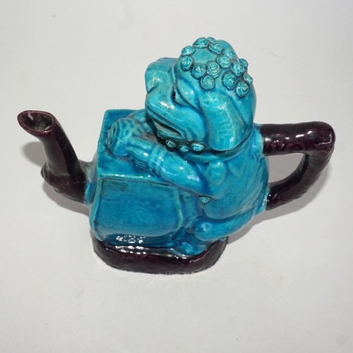 Antique Chinese Monochrome Glaze Foo Dog Teapot– Turquoise & Aubergine (TuR-F22) - Picture 6 of 7