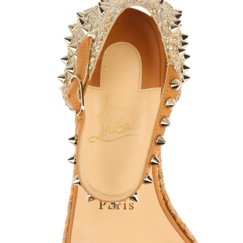 Christian Louboutin MADMONICA 60 Sandalias de cuero × tela para mujer 35 EE. UU. 5 - Imagen 9 de 16