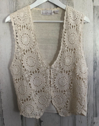 Gilet all'uncinetto vintage Jessica Roberts anni 80 taglia small boho hippie cottagecore western - Foto 7 di 14