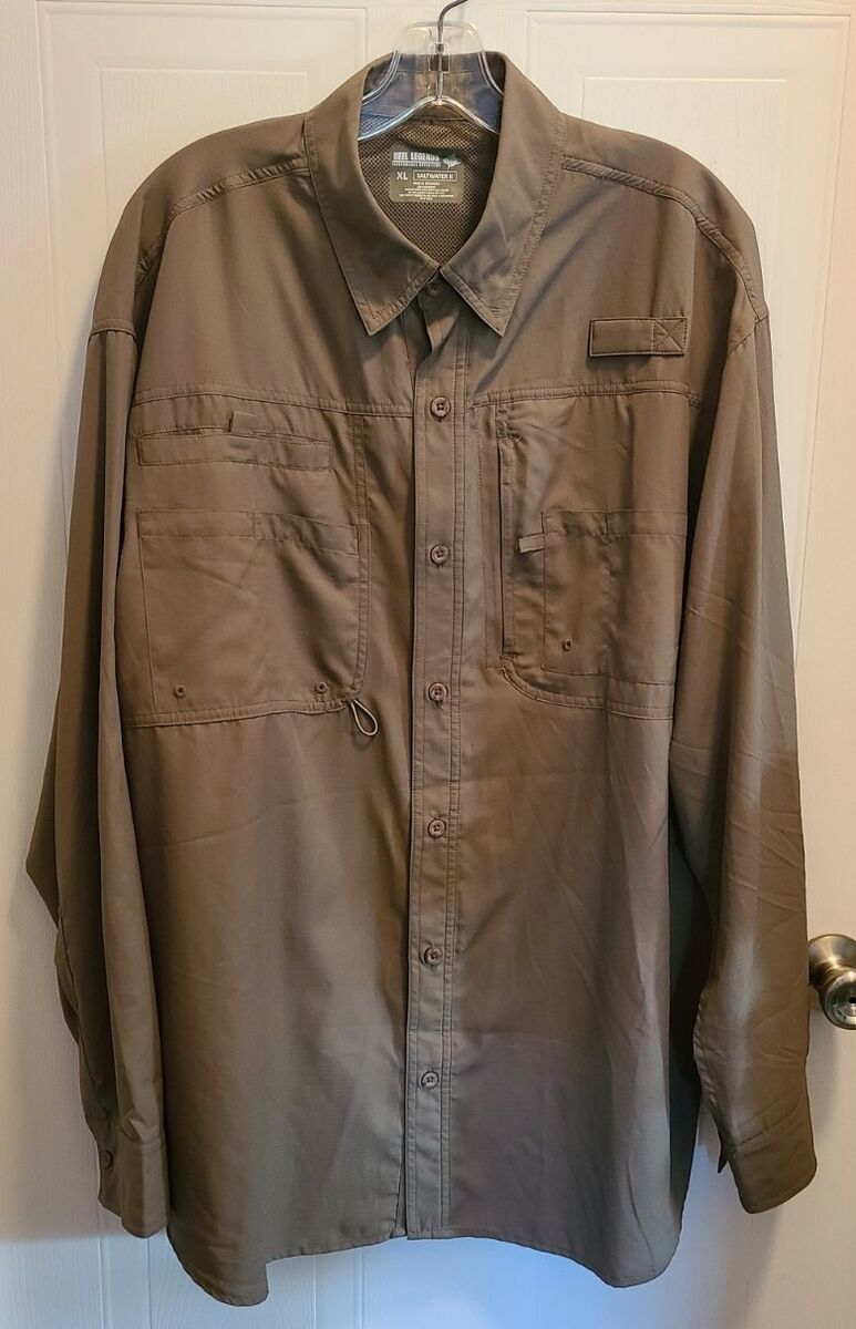 Reel Legends Shirt Mens XL Button-Up Brown Saltwater II Fishing