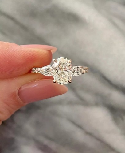 2.00TCW Oval Cut Lab Grown Diamond Solitaire With Accent Ring 14k Yellow Gold - Picture 8 of 15