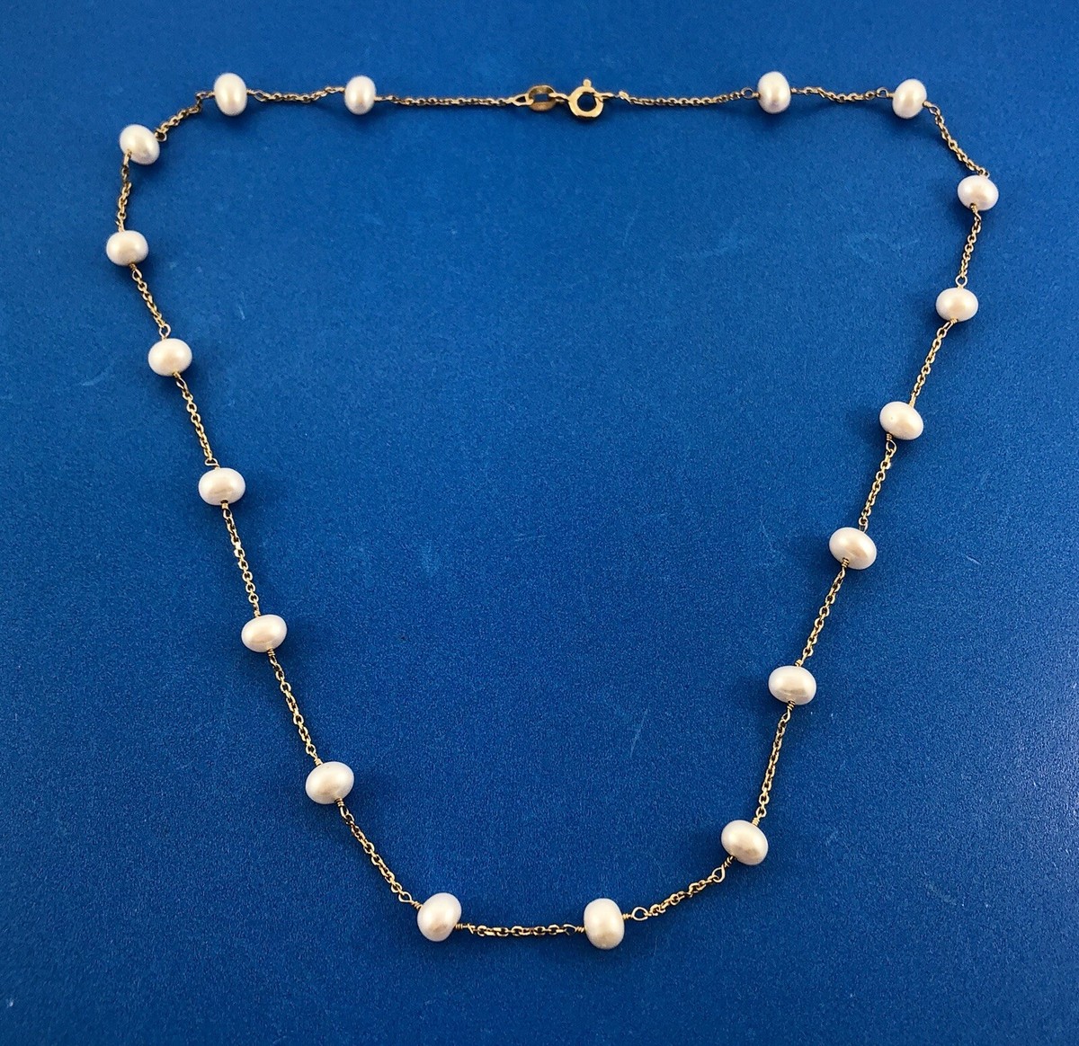 Designer RCI 14K Yellow Gold Cultured Pearl Station Necklace