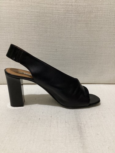 ACNE STUDIOS - Abbie V-Neck Sling Back Heels Black Leather Peep Toe - IT Sz39 - Picture 7 of 14