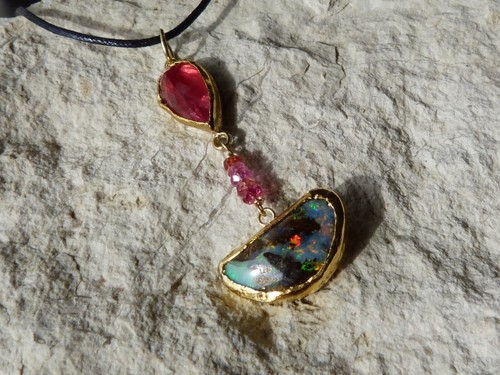 Pendant, or18/24 CT, Silver, Opal Boulder - Australia, Spinel, Sapphires, - Picture 2 of 24