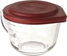 Anchor Hocking Batter Bowl, 2 Quart Glass Mixing Bowl with Red Lid, New w Tag