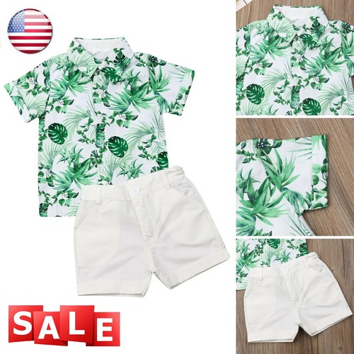 2pcs Toddler Baby Boy Gentleman Outfits Shirt Tops+Shorts Summer Clothes Sets - Picture 1 of 7