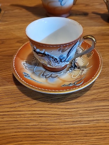 15 Pc Dragonware Demitasse Tea Set Hand Painted Moriage Geisha Lithophane Japan - Picture 15 of 24