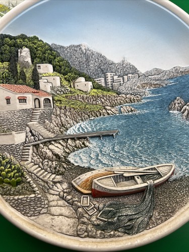 Vtg Fornes y Sanchis Ceramic 3D Plate Spain 80’s Coastline Mountains Boat Castle - Picture 9 of 10