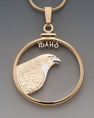 #2029 7//8/" diam. Hand Cut Idaho State Quarter Iowa Pendant /& Necklace