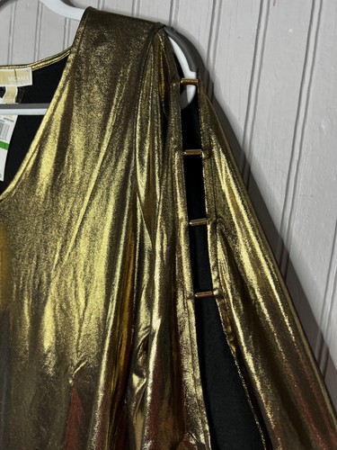 Camisa Michael Kors Mujer Grande Dorada Metálica Cuello en V Manga Escalera Fiesta Top - Imagen 7 de 14