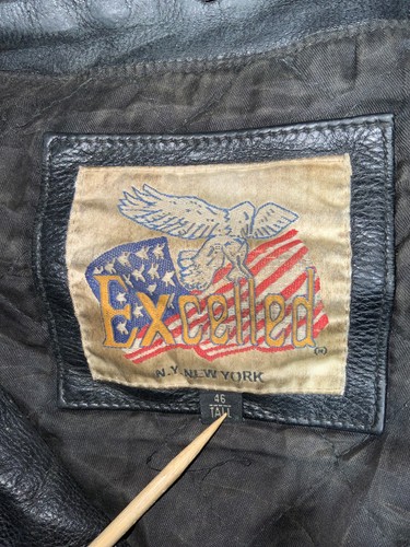Vintage 1990s Excelled Leather Biker Jacket Size 46 Tall Black Full Zip Bomber - Picture 3 of 7