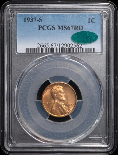 1937 S Lincoln Wheat Cent PCGS MS-67 RD CAC