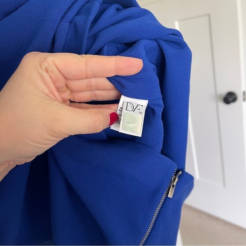 Diane Bon Furstenburg Blue Dress Cap Sleeves Back Zip Pleated Waist 14 - Picture 3 of 5