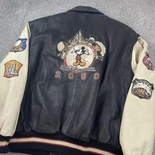 Vintage 2000 Walt Disney World Leather Varsity Bomber Jacket Member Patches Sz L image 2