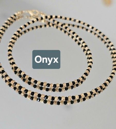 Delicada Gargantilla Oro Malaquita Ónix Coral Minimalista Collar Cuello Cuentas - Imagen 5 de 6