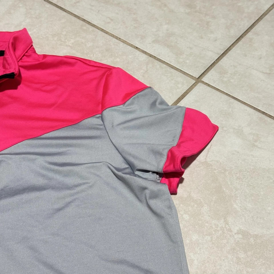 Camisa Jamie Sadock Feminina Grande Rosa Cinza Colorblock Meio Zíper Decote Simulado Blusa de Golfe - Imagem 2 de 4