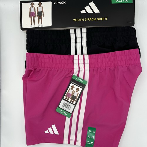 Adidas Youth Active Girls 2-Pack Shorts Pink /Black XL (16) Sporty  - Picture 1 of 10