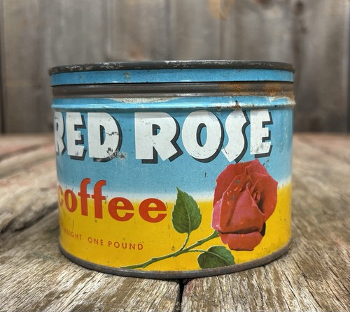 Vintage Brooke Bond Tea Co Red Rose Coffee Brand Coffee Tin Can With Lid - Picture 4 of 15