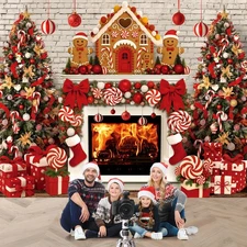Christmas Gingerbread House Backdrop 10x8ft Polyester Xmas Tree Candy Party