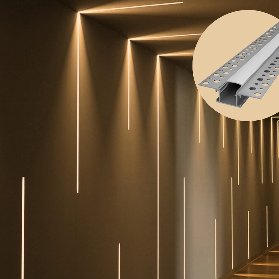 Profilo Alluminio ALFA 2 mt da Incasso Scomparsa Cartongesso Striscia LED+COVER - Immagine 4 di 4