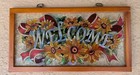 AMIA Suncatcher Welcome Sign Colorful Flowers Wooden Frame Double Hangers 13x7