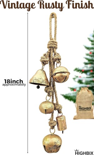 HIGHBIX Set of 5 Rustic Harmony Metal Jingle Bells Cluster Vintage Handmade Luck - Picture 2 of 5