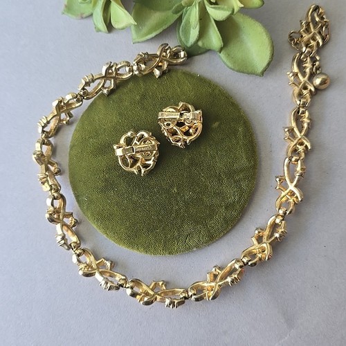 Vintage Trifari goldfarben Glas Strass Halsband Halskette 16" L Ohrringe Set - Bild 6 von 7