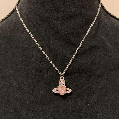 Vivienne Westwood Ariella Pink Heart Crystal Necklace SilverChain Orb With Pouch - Picture 20 of 24