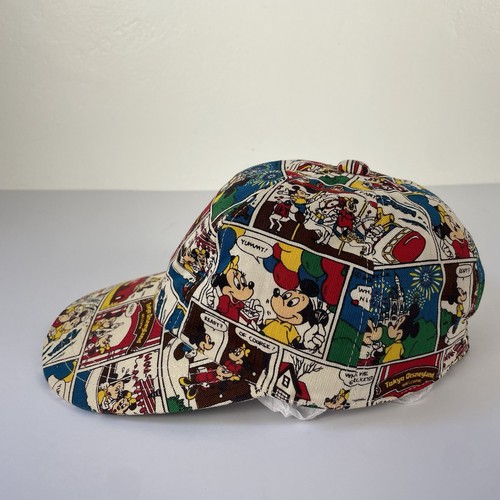 VTG Tokyo Disneyland Hat Cap Size Kids AOP Mickey Mouse Minnie Mouse Comics 80s - Picture 2 of 18