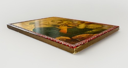 "Placa de madera dorada florentina italiana grande vintage adorando a la Virgen María 14,5""" - Imagen 6 de 8