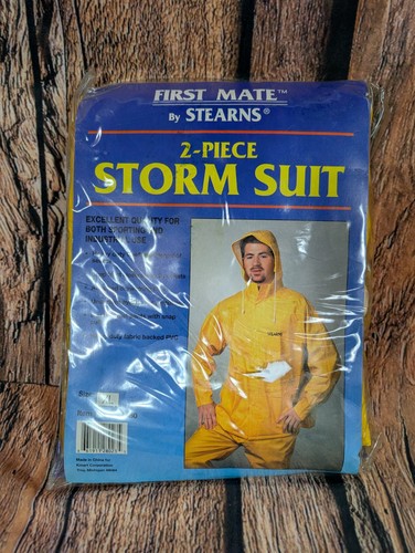 Stearns First Mate Vintage Rain Suit 2 Piece Yellow PVC Storm Gear Size XL New - Picture 1 of 5