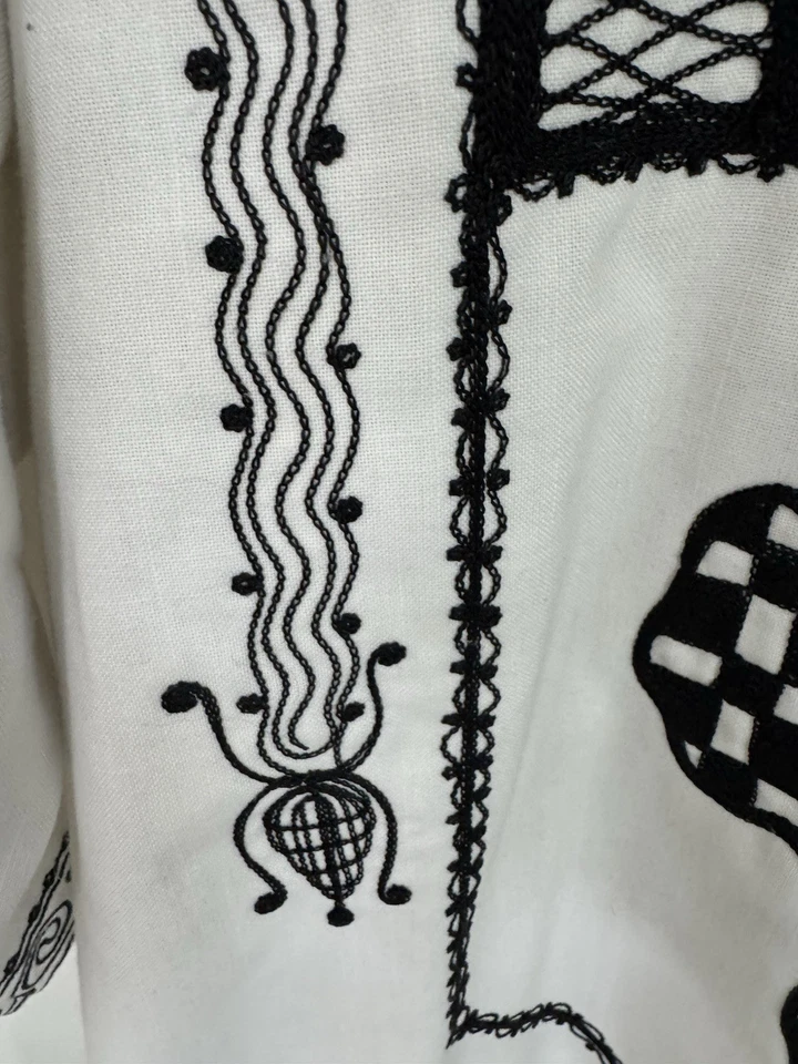 Traditional Ethnic Handmade Linen Blend Tunic Heavy Embroidered Caftan Folk - Image 4 of 4