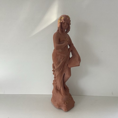 Grande Sculpture Femme Art Nouveau France 1900 Chanson Aspect Terre Cuite Et Or - Picture 3 of 17