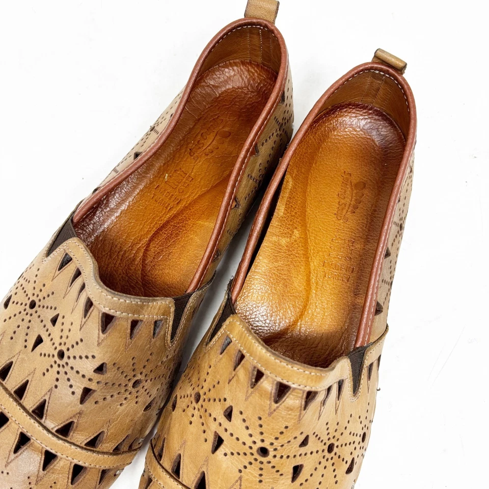 Spring Step Fusaro Loafer Size 41/9.5/10 Leather Laser Cut Slip On Shoe Brown - Image 3 of 4