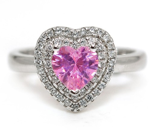 Anillo de plata de ley 925 con zafiro rosa y topacio tratado de 2 quilates talla 7 mm4-5 - Imagen 1 de 2