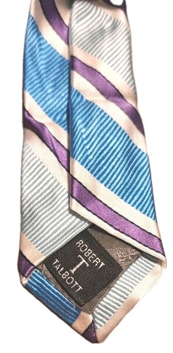 Robert Talbott WM King Blue Puple White Striped Handsewn Silk Mens Necktie - Picture 12 of 12