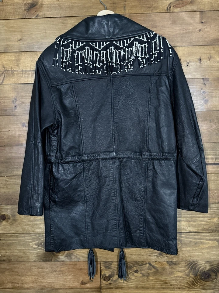 Chaqueta Abrigo Vintage Hombre Brief Air Cuero Negro Flecos Foto 3 de 4