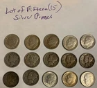LOT OF FIFTEEN 90% SILVER DIMES :: 7 Mercury and 8 Roosevelt ::
