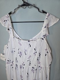 Arizona Jean Co Sz XL White Floral Ruffle Sleeveless Smocked Back Romper NWT 